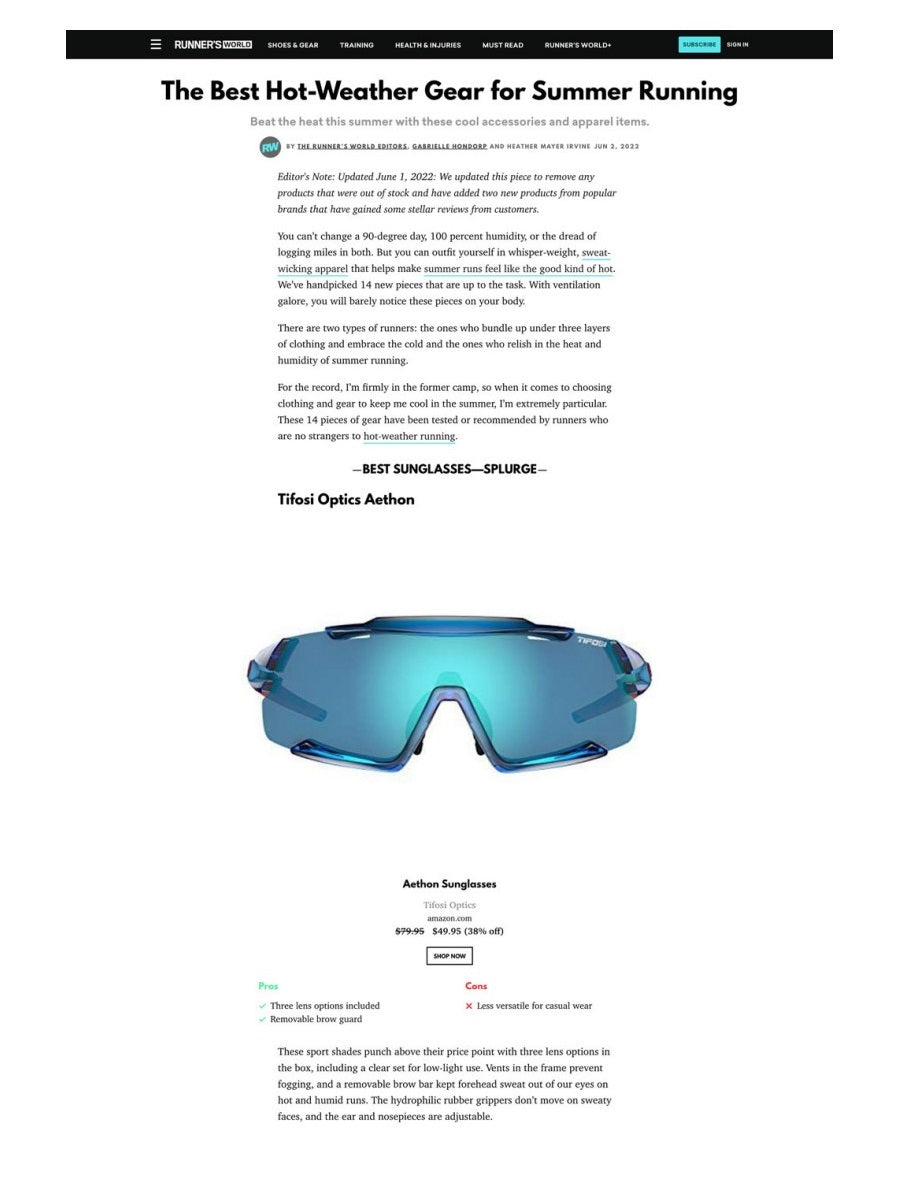 Tifosi Aethon Running Sunglasses - Runners World June 2022