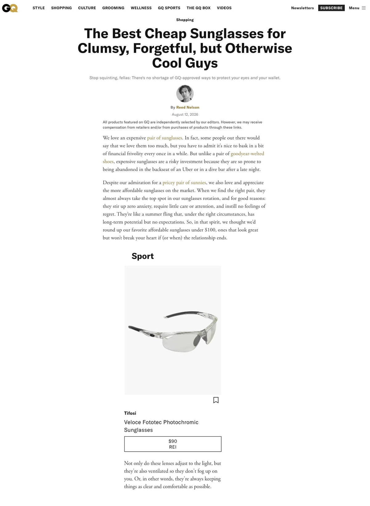GQ Features Tifosi Veloce Fototec in Affordable Sunglasses Roundup