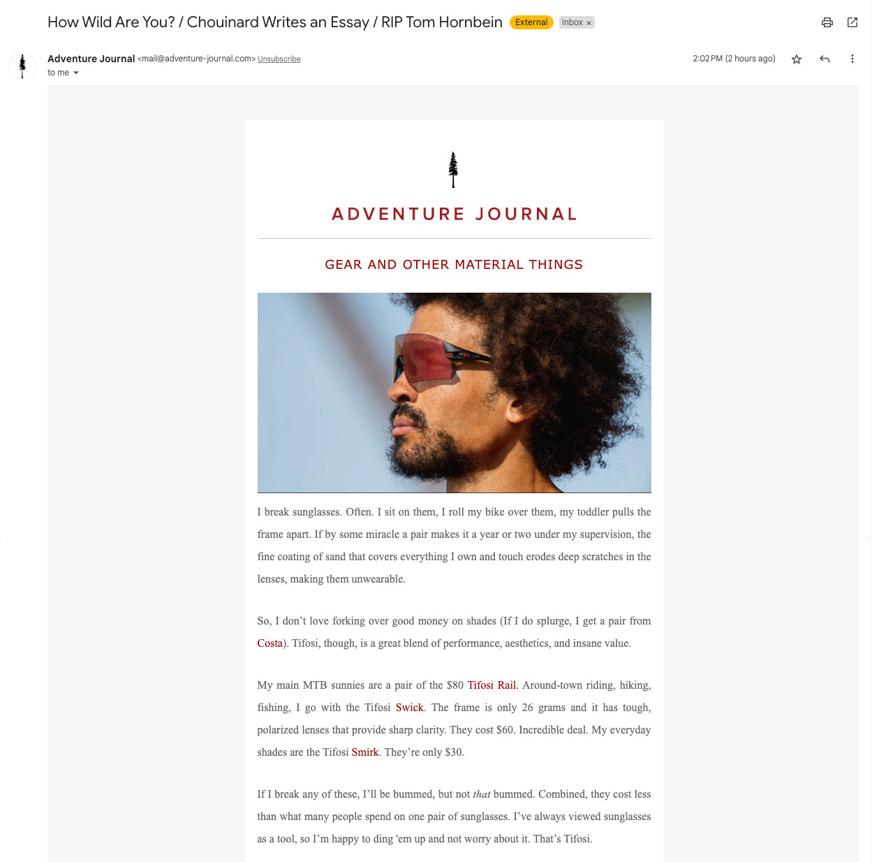 Tifosi Rail Featured in Adventure Journal - May 2023