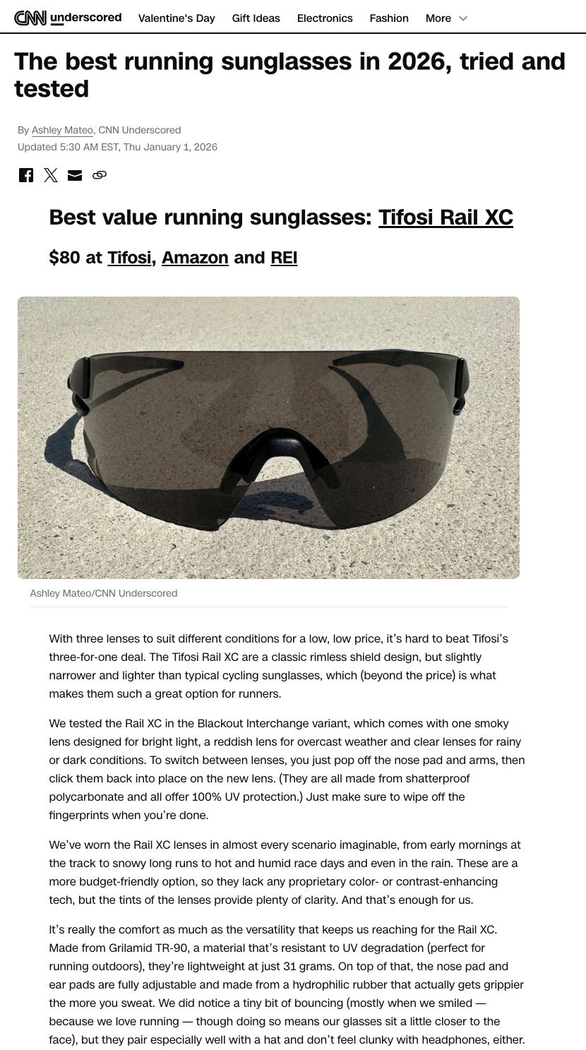 Named Best Value Running Sunglasses: Tifosi Rail XC