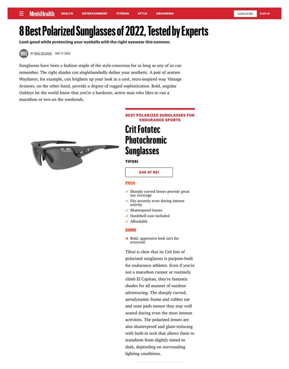 Tifosi Crit Sunglasses - Mens Health May 2022 Website