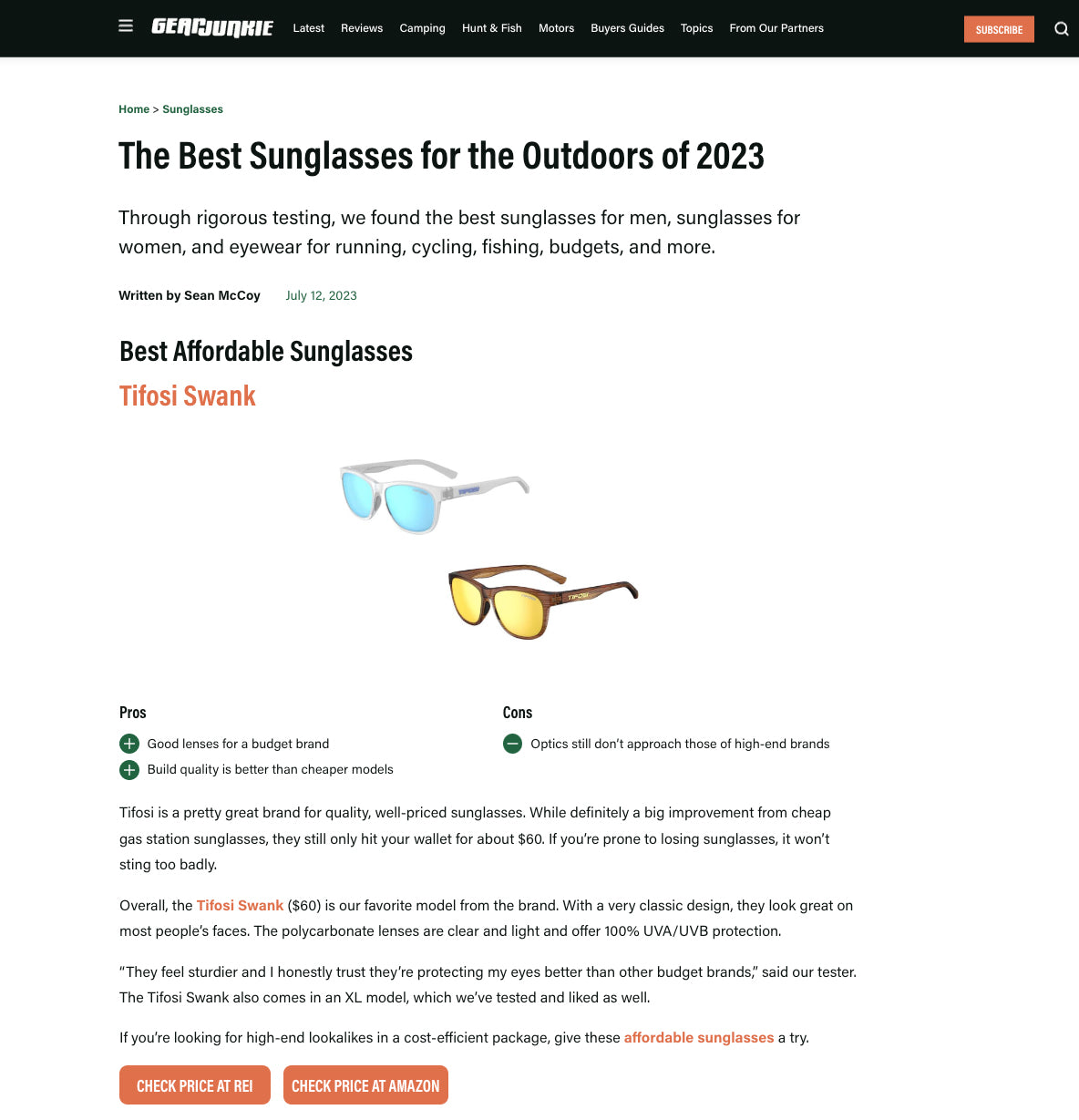 Swank Sunglasses Review - Gear Junkie July 2023