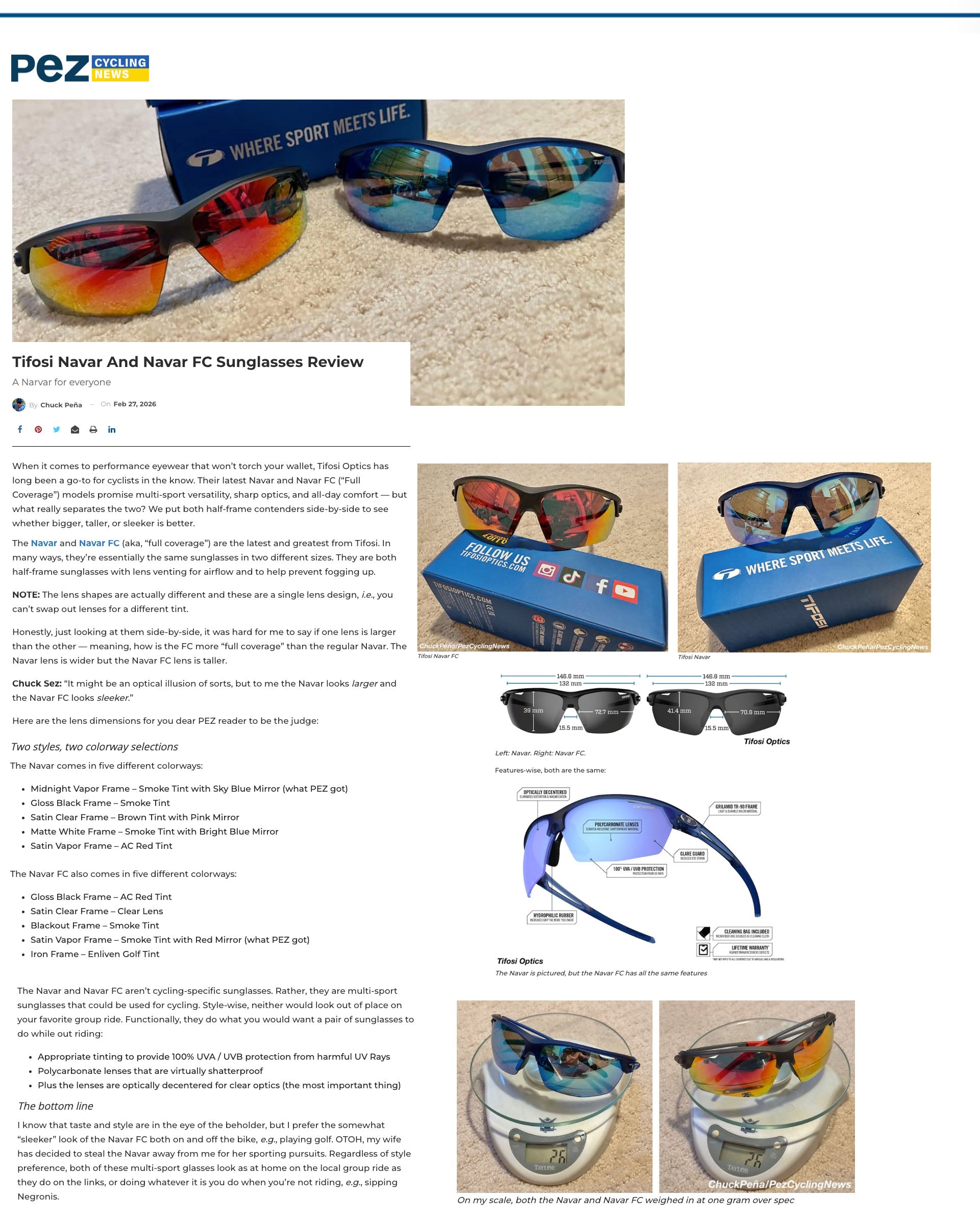 PEZ Cycling News Reviews Tifosi Navar and Navar FC Sunglasses