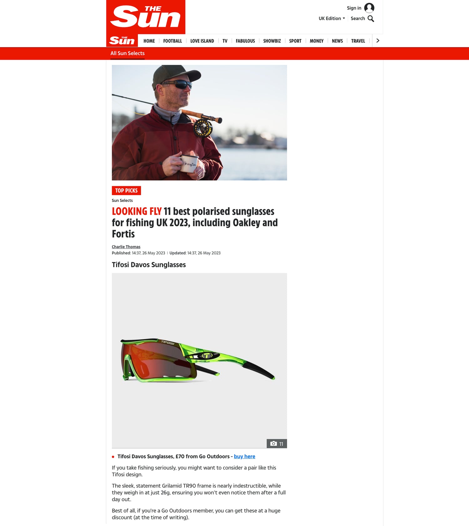 Best Polarized Sunglasses For Fishing Tifosi Davos Sunglasses - The Sun (UK) May 2023