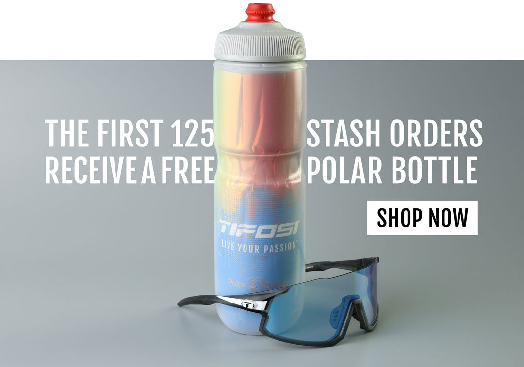 Stash sunglasses next to a Tifosi water bottle
