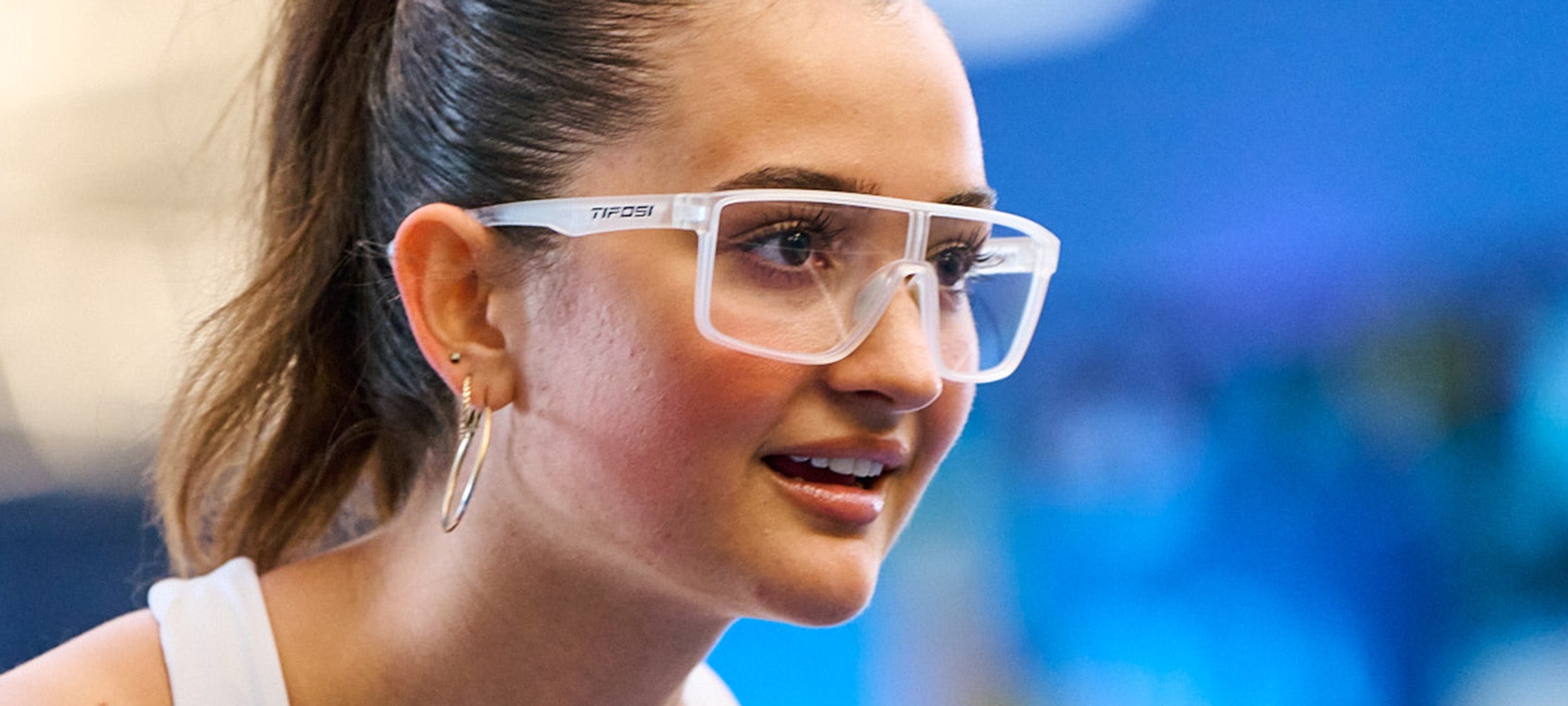 Woman wearing Sanctum satin clear