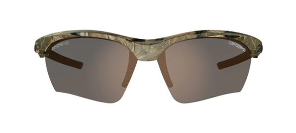 Camouflage sunglasses with brown lenses on a white background