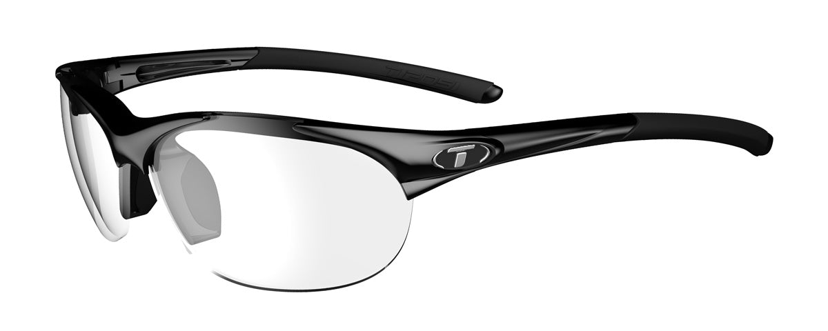 Wisp with prescription lens in gloss black in three-quarter view
