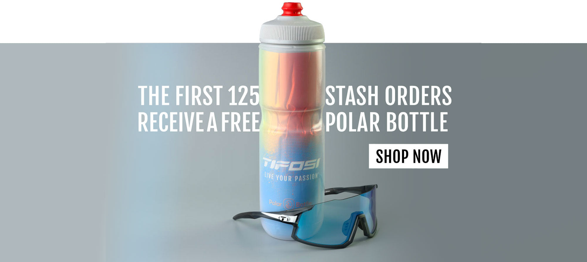Stash sunglasses next to a Tifosi water bottle