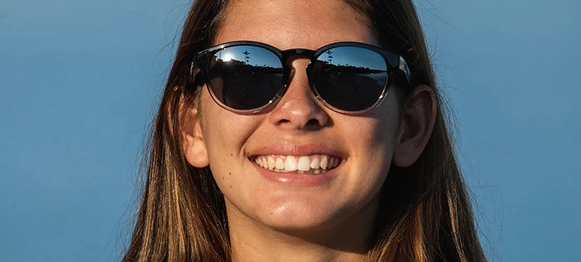 Woman smiling wearing Svago sunglasses