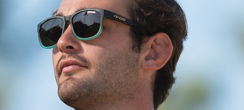 Male wearing Swank XL Matte Blue Tortoise