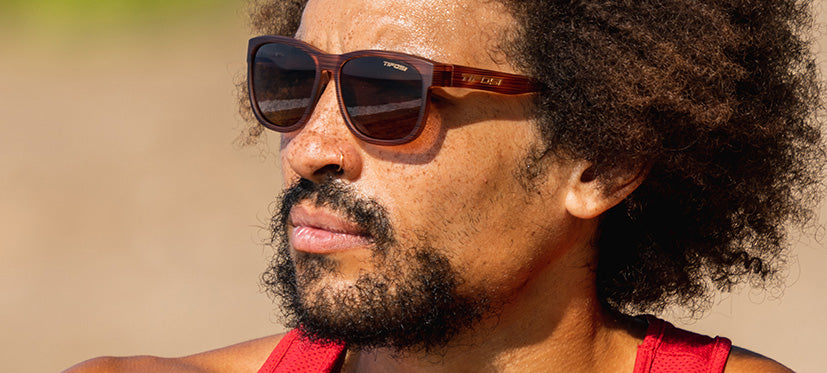 Swank XL woodgrain with brown polarized lens