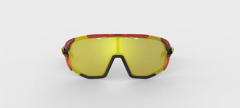 Sledge sport sunglass in crystal red with clarion yellow lens turntable video