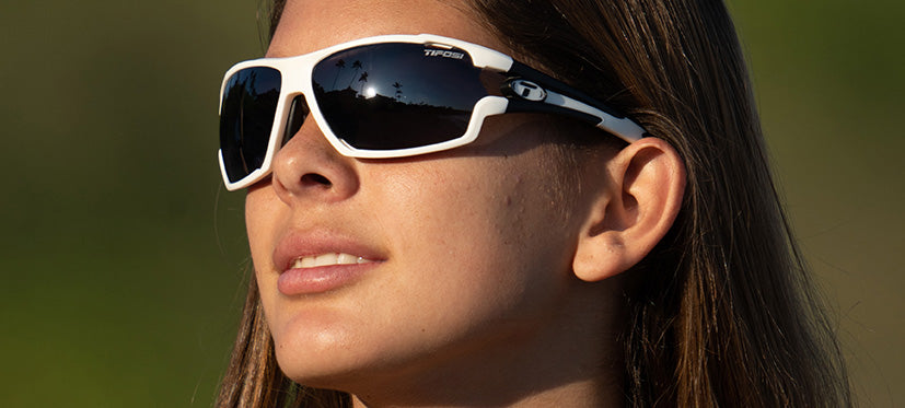 Female with Amok White/Black Interchange Sunglass