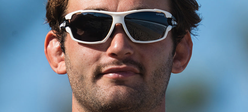Male with Amok White/Black Interchange Sunglass