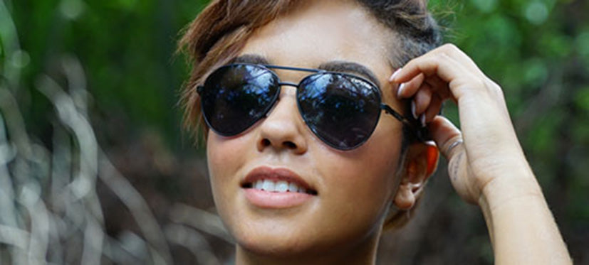 female runner shwae satin black aviator sunglass