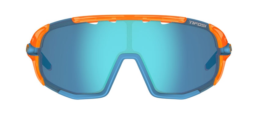 Sledge sport sunglass in crystal orange with clarion blue lens
