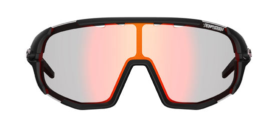 Sledge matte black sport sunglass with clarion red fototec photochromic lens front