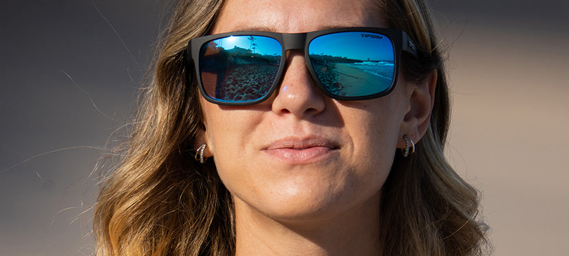 Female wearing Swick blackout polarized sunglasses