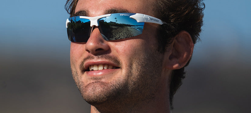 Male wearing Track white/black