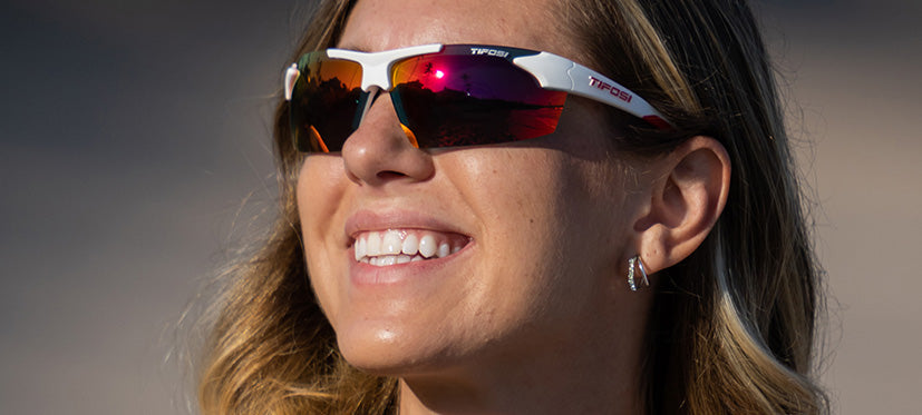 female wearing Track white/red