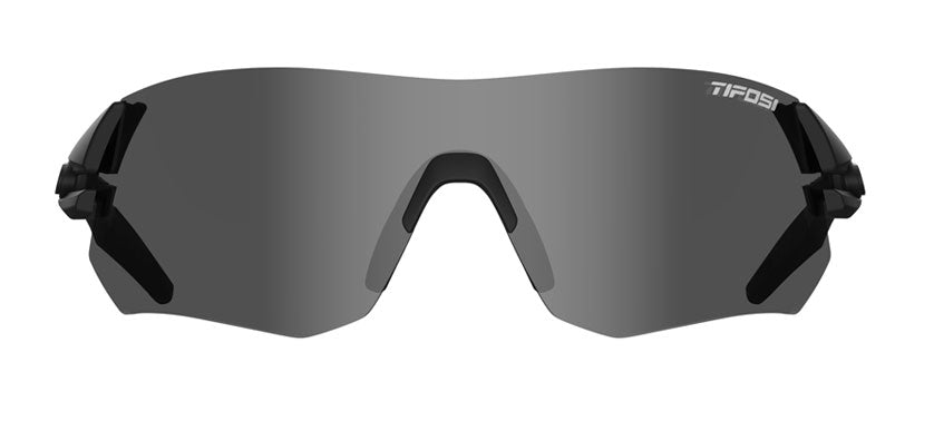 Front view of the Tsali Matte Black sunglass with smoke lens.