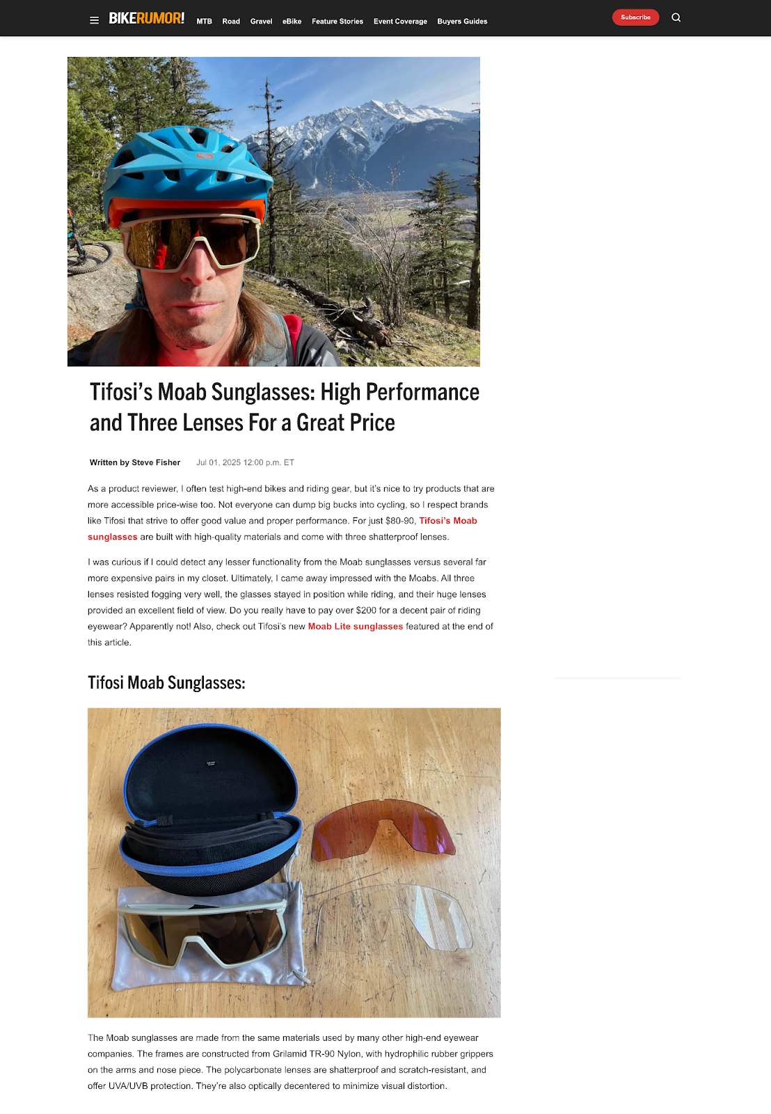 Tifosi's Moab Sunglasses: High Performance and Three Lenses For a Great Price