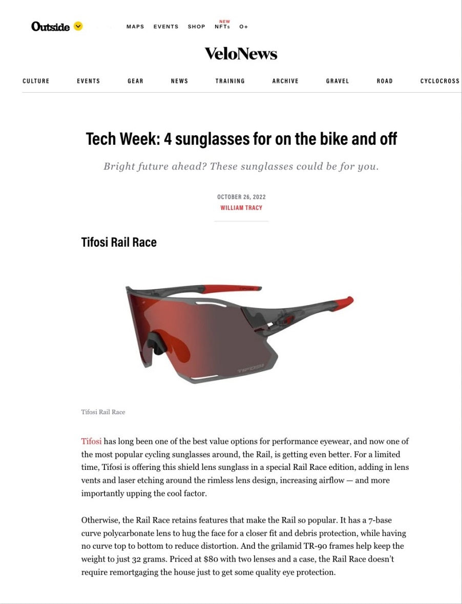 Tifosi Rail Race Sunglasses - VeloNews October 2022