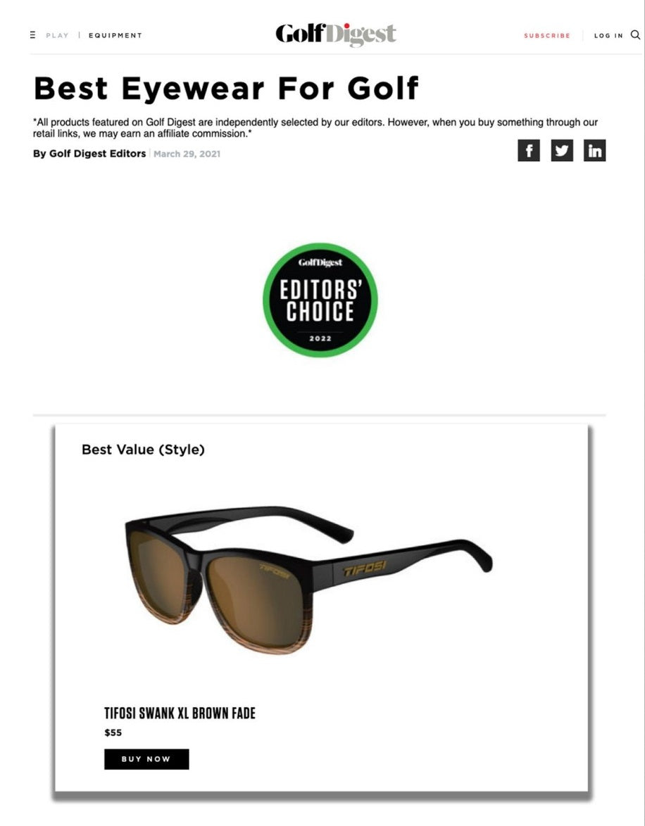 Tifosi Swank XL Sunglasses - Golf Digest Editors Choice 2022