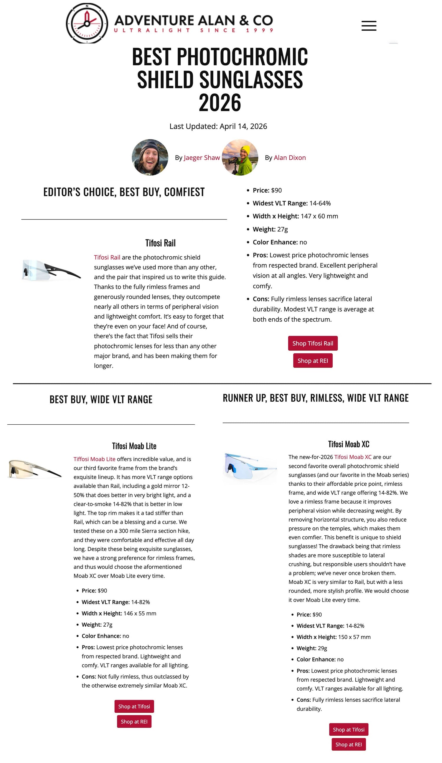 Adventure Alan & Co Puts Tifosi Rail at the Top for Photochromic Shield Sunglasses