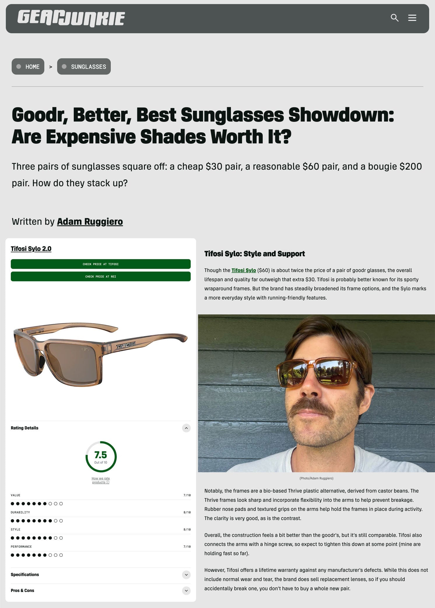 GearJunkie Compares Tifosi Sylo in Sunglasses Showdown
