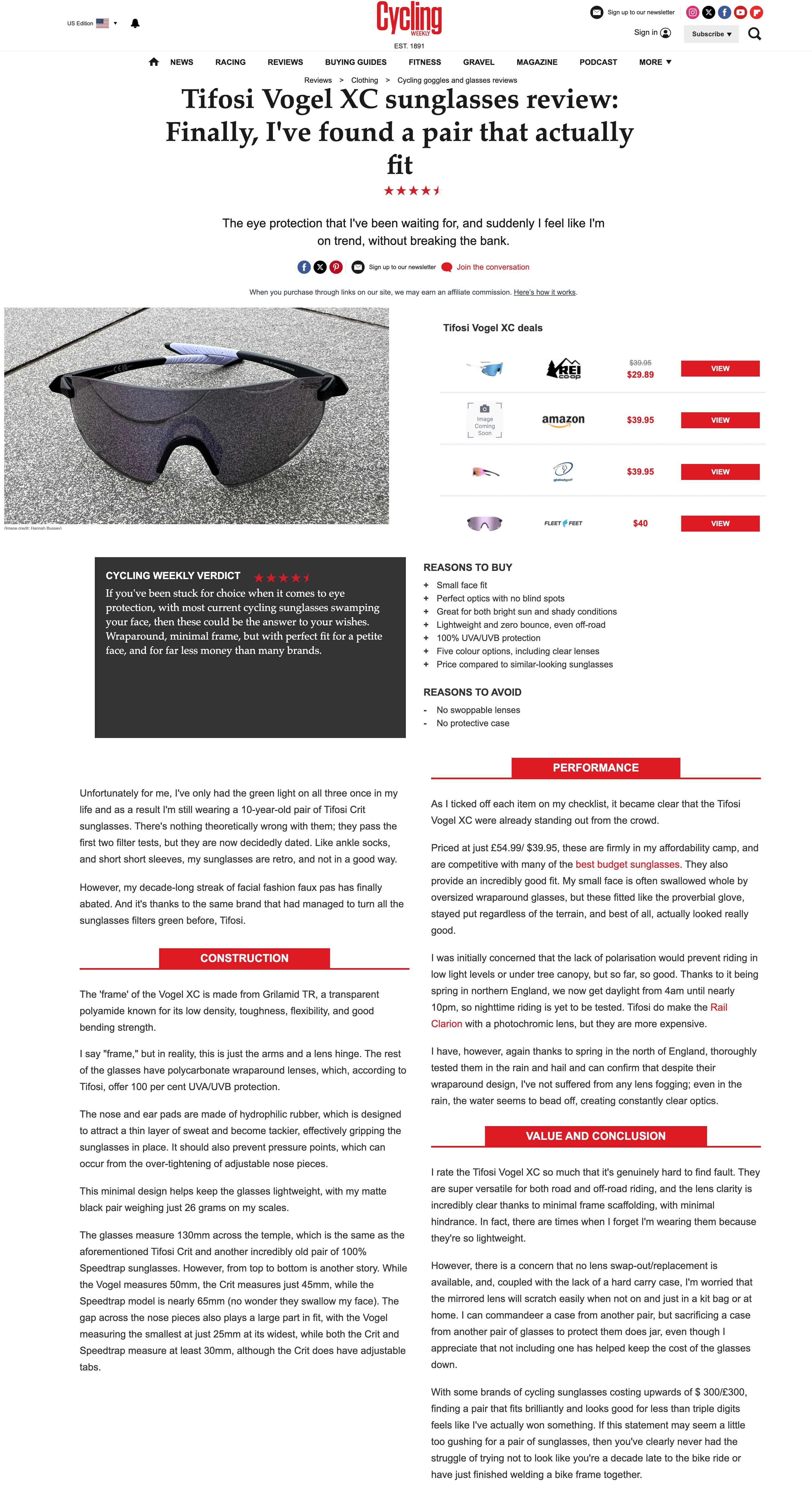 Cycling Weekly Highlights Tifosi Vogel XC for Small Face Fit