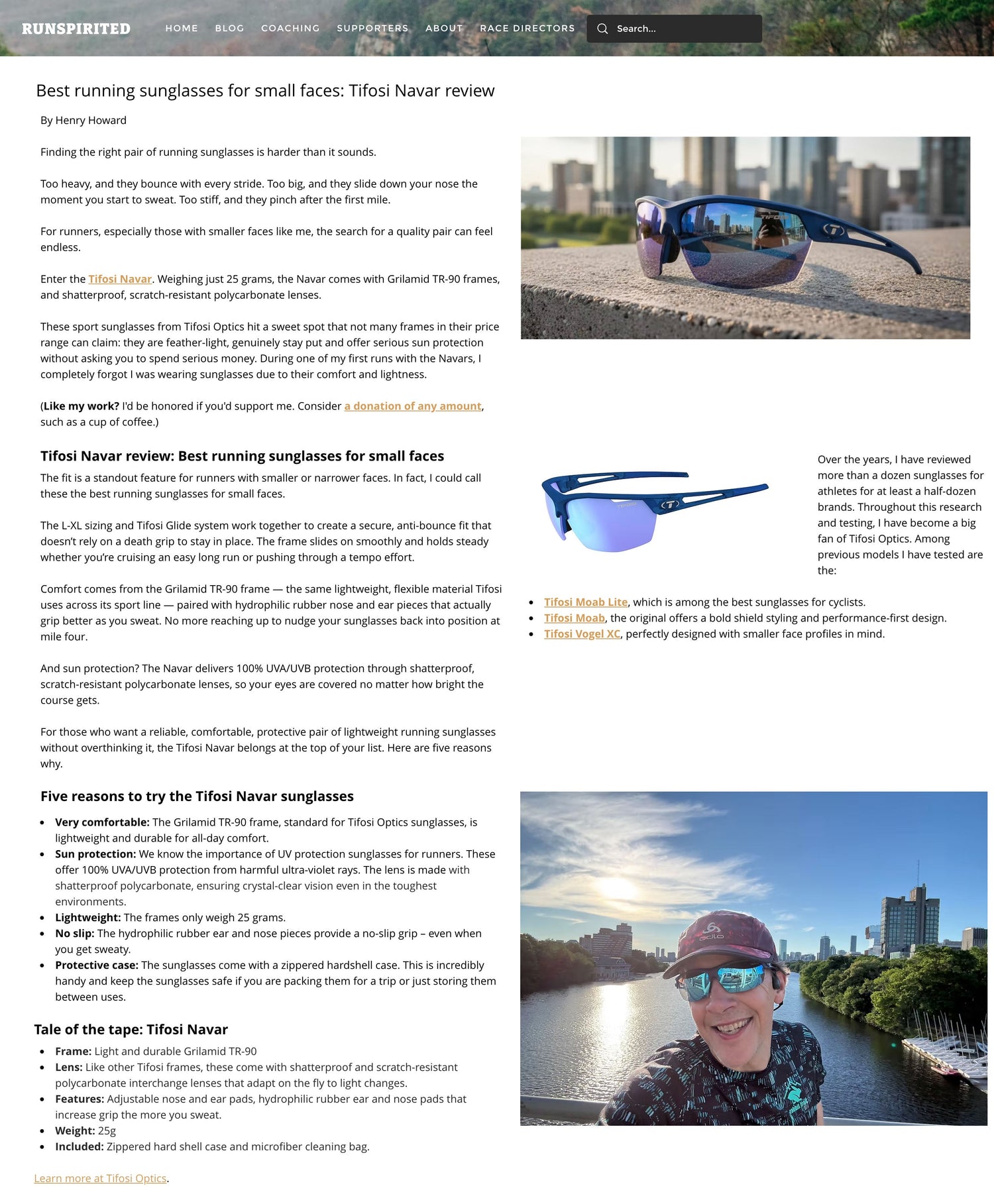 RunSpirited Features Tifosi Navar for Small Face Running Fit