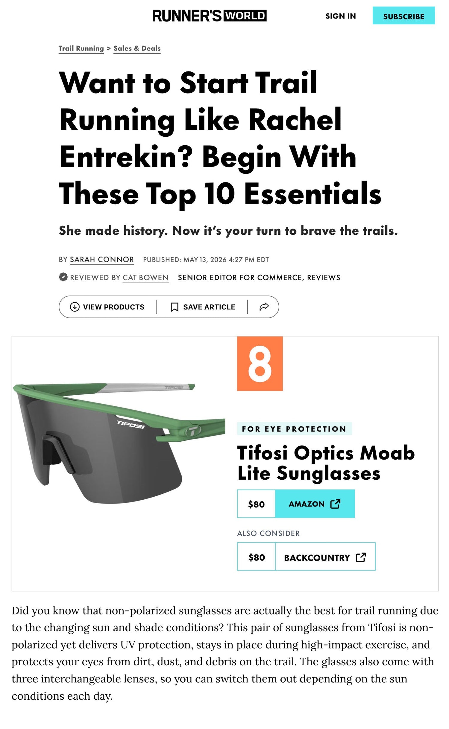 Runner’s World Adds Tifosi Moab Lite to Beginner Trail Running Essentials