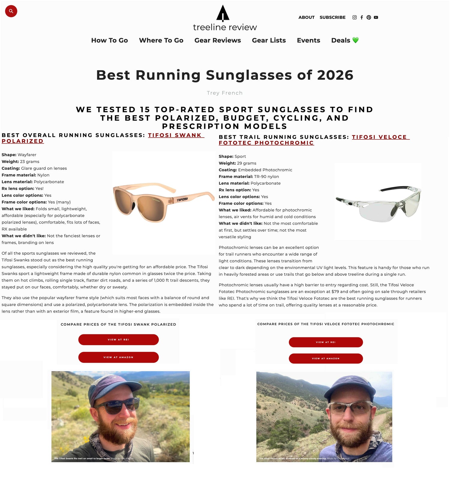 Treeline Review Picks Tifosi Swank and Veloce Fototec as Top Running Sunglasses