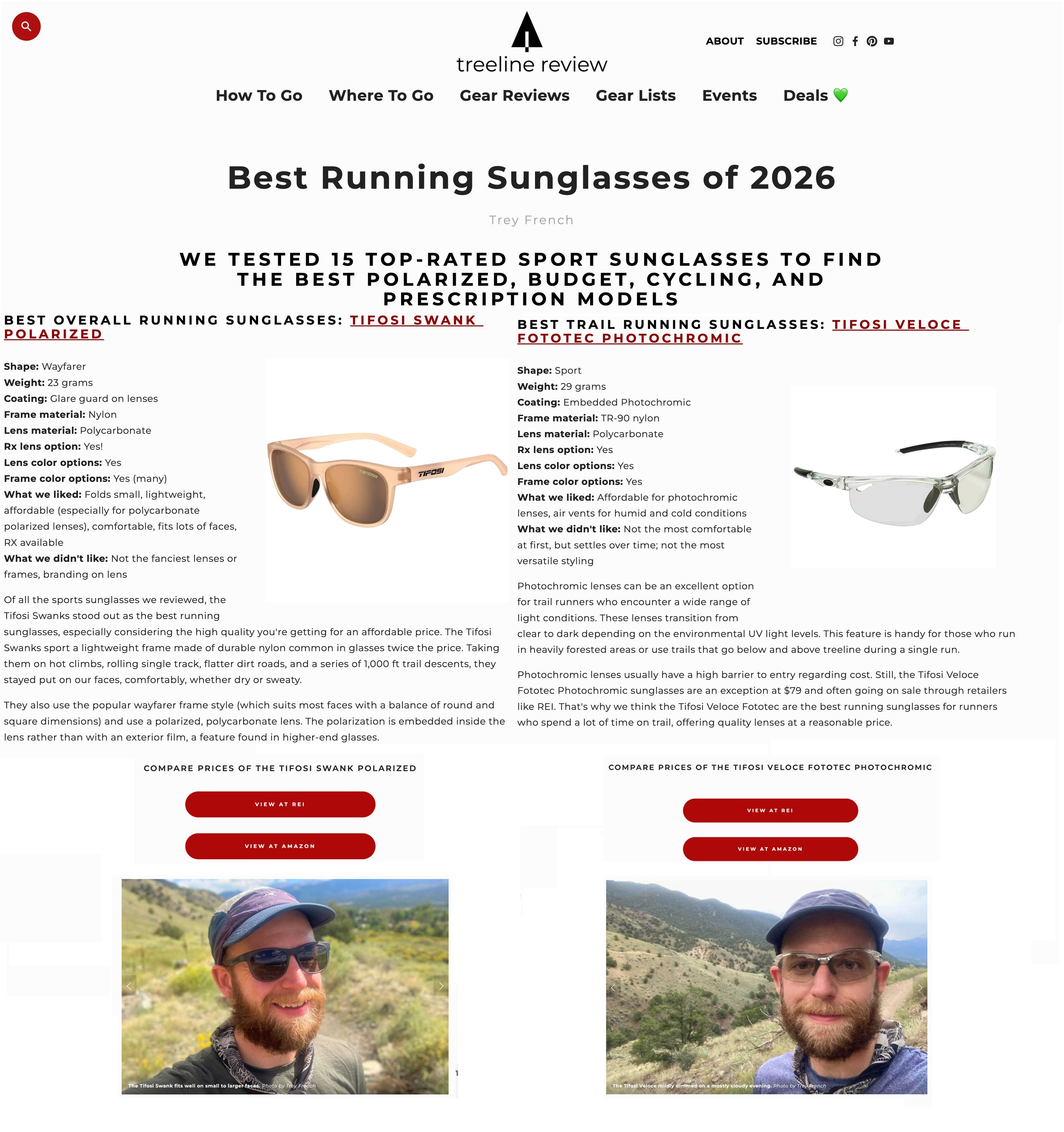 Treeline Review Picks Tifosi Swank and Veloce Fototec as Top Running Sunglasses