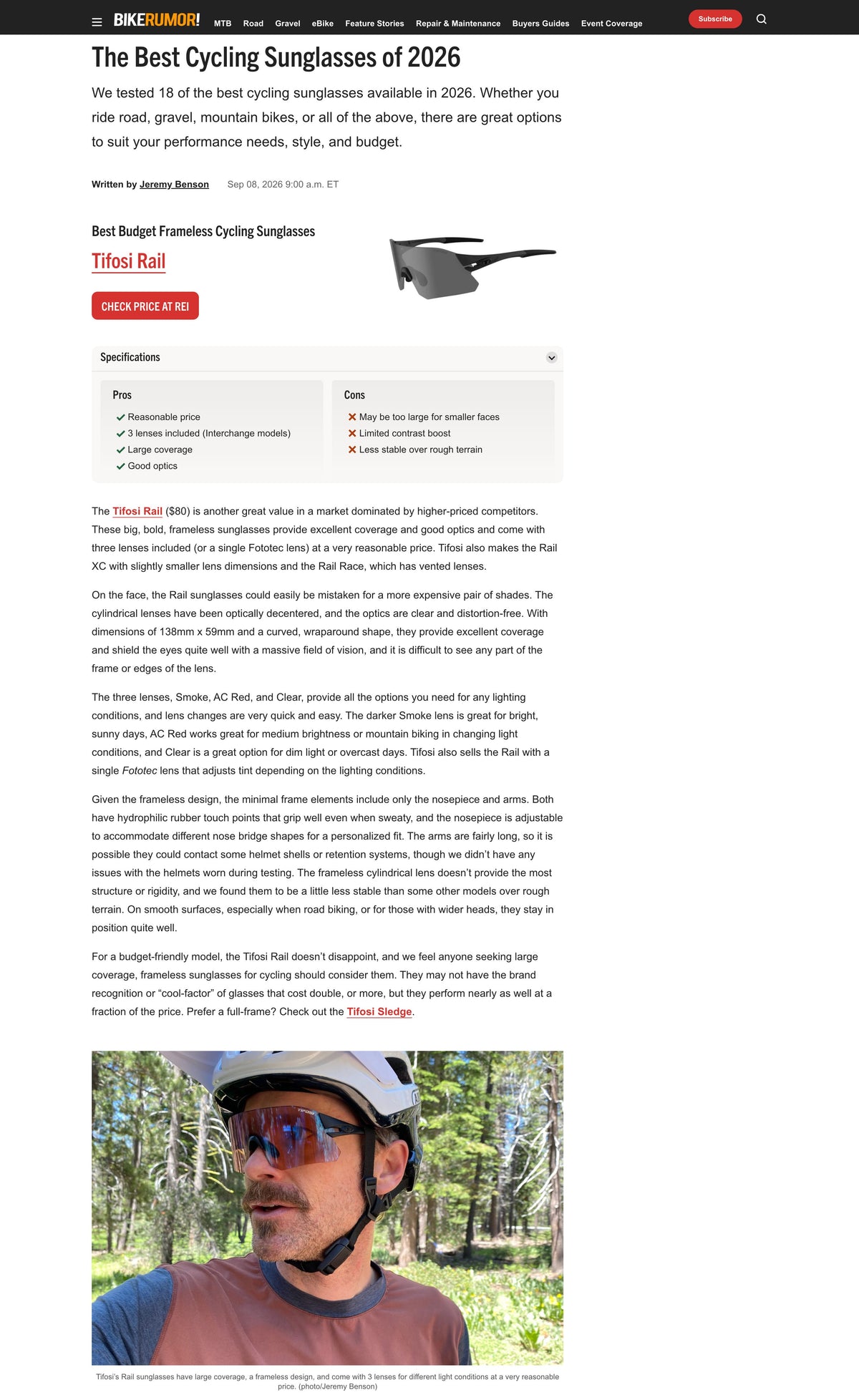 Bikerumor Names Tifosi Rail a Best Budget Frameless Cycling Pick