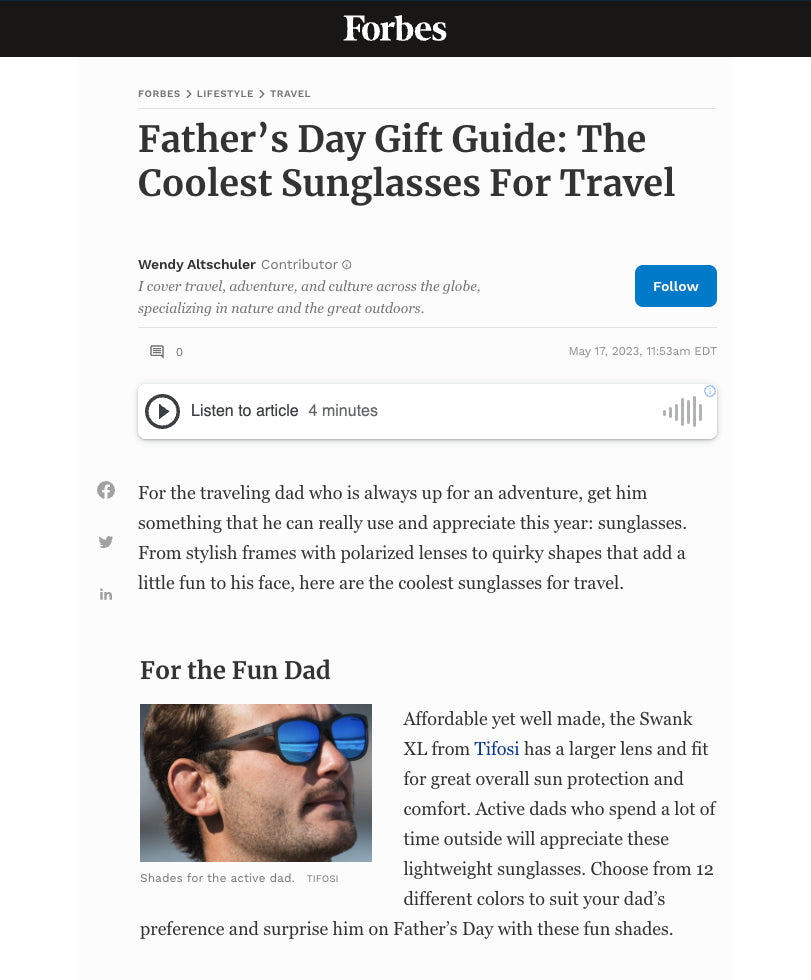 Tifosi Swank XL Sunglasses - Forbes May 2023
