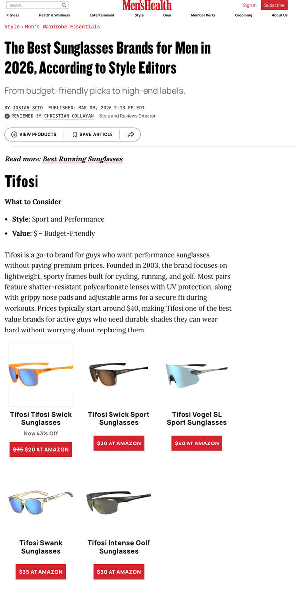 Men’s Health Spotlights Tifosi as a Value Driven Sunglasses Brand for ...