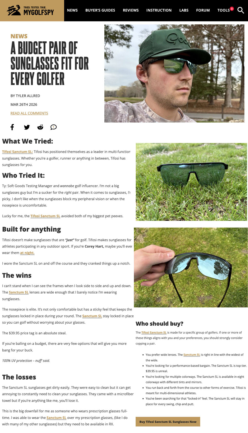 MyGolfSpy Spotlights Tifosi Sanctum SL as a Budget Golf Sunglasses Option