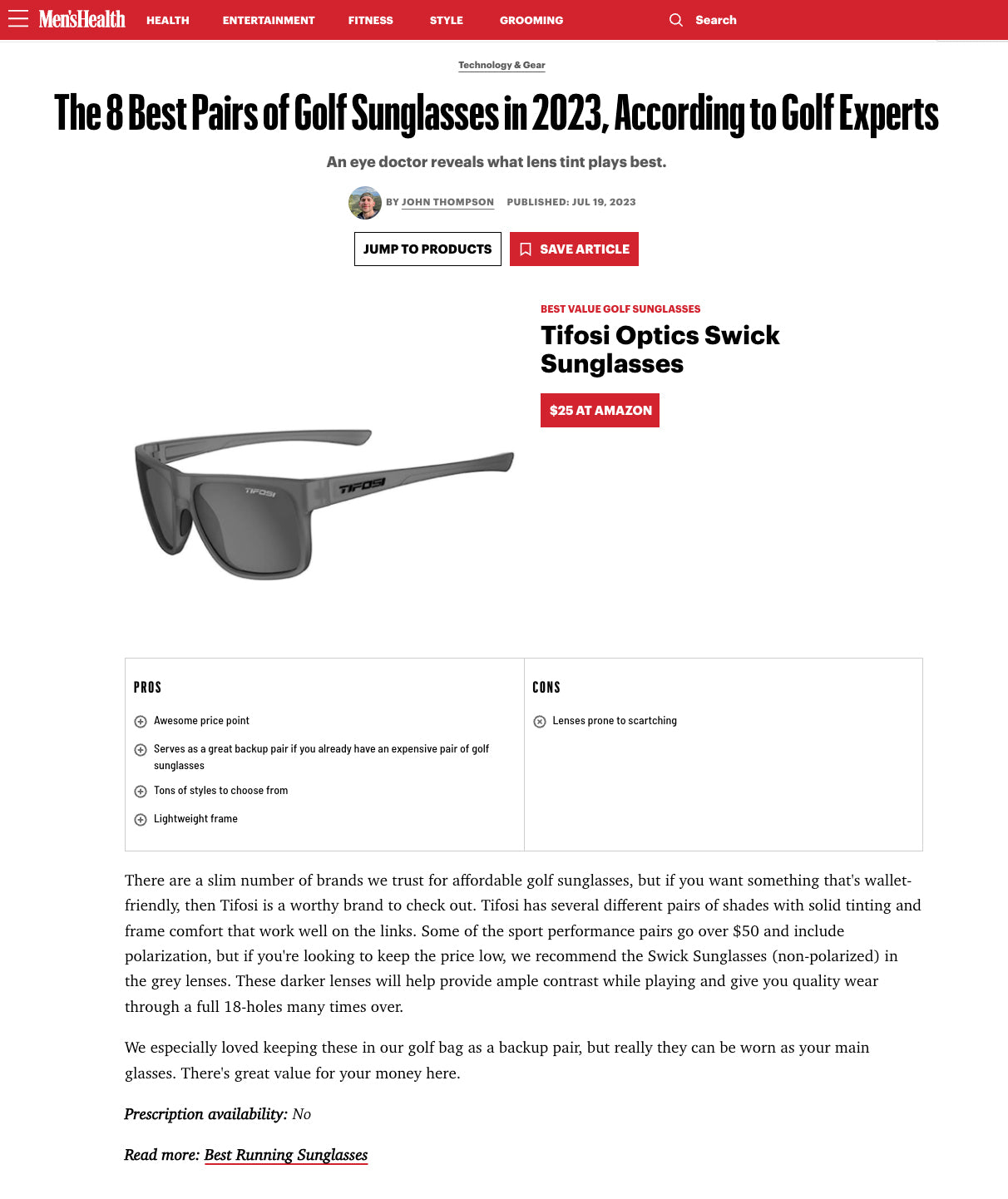 Swick Sunglasses Review - Men's Health July 2023