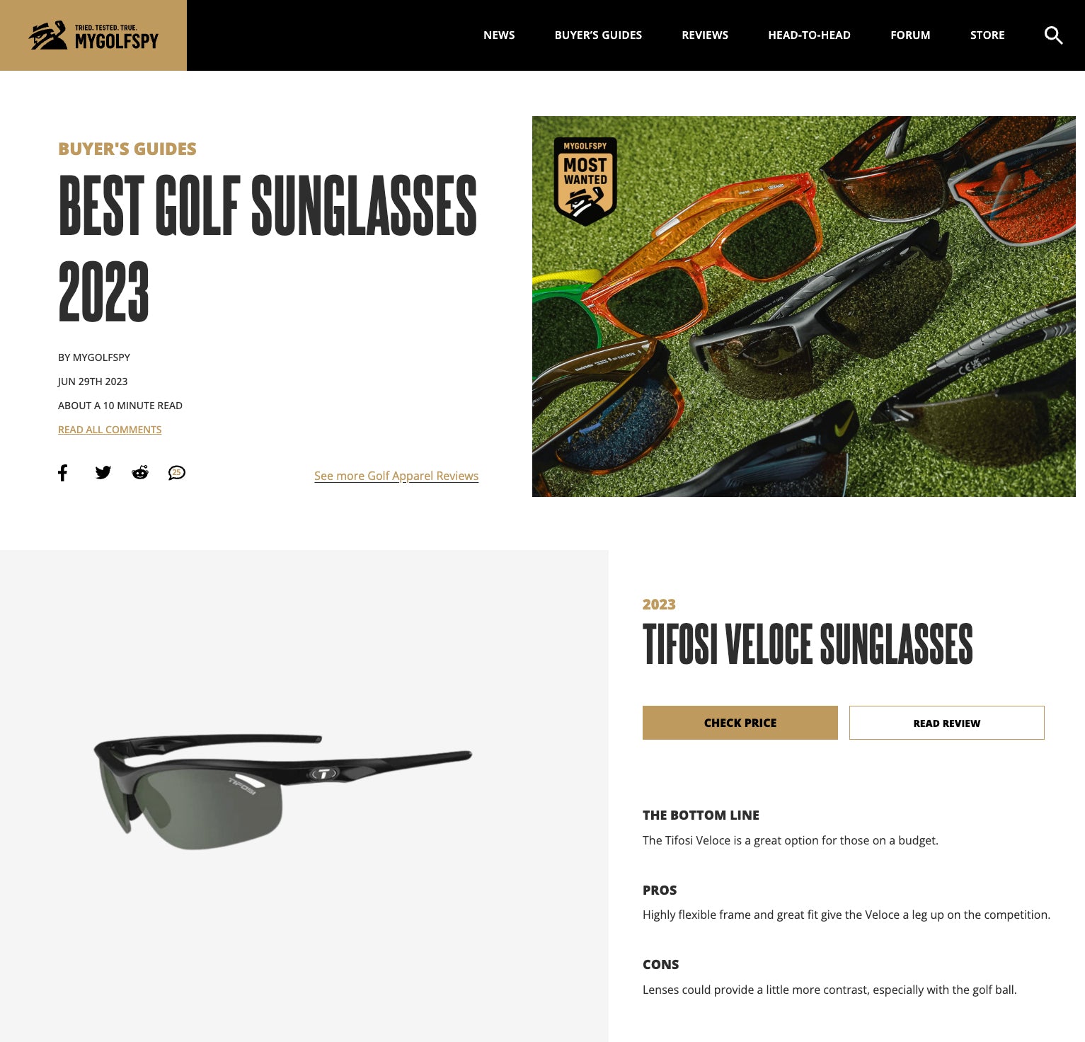 Veloce Sunglasses - MyGolfSpy Buyer's Guide June 2023