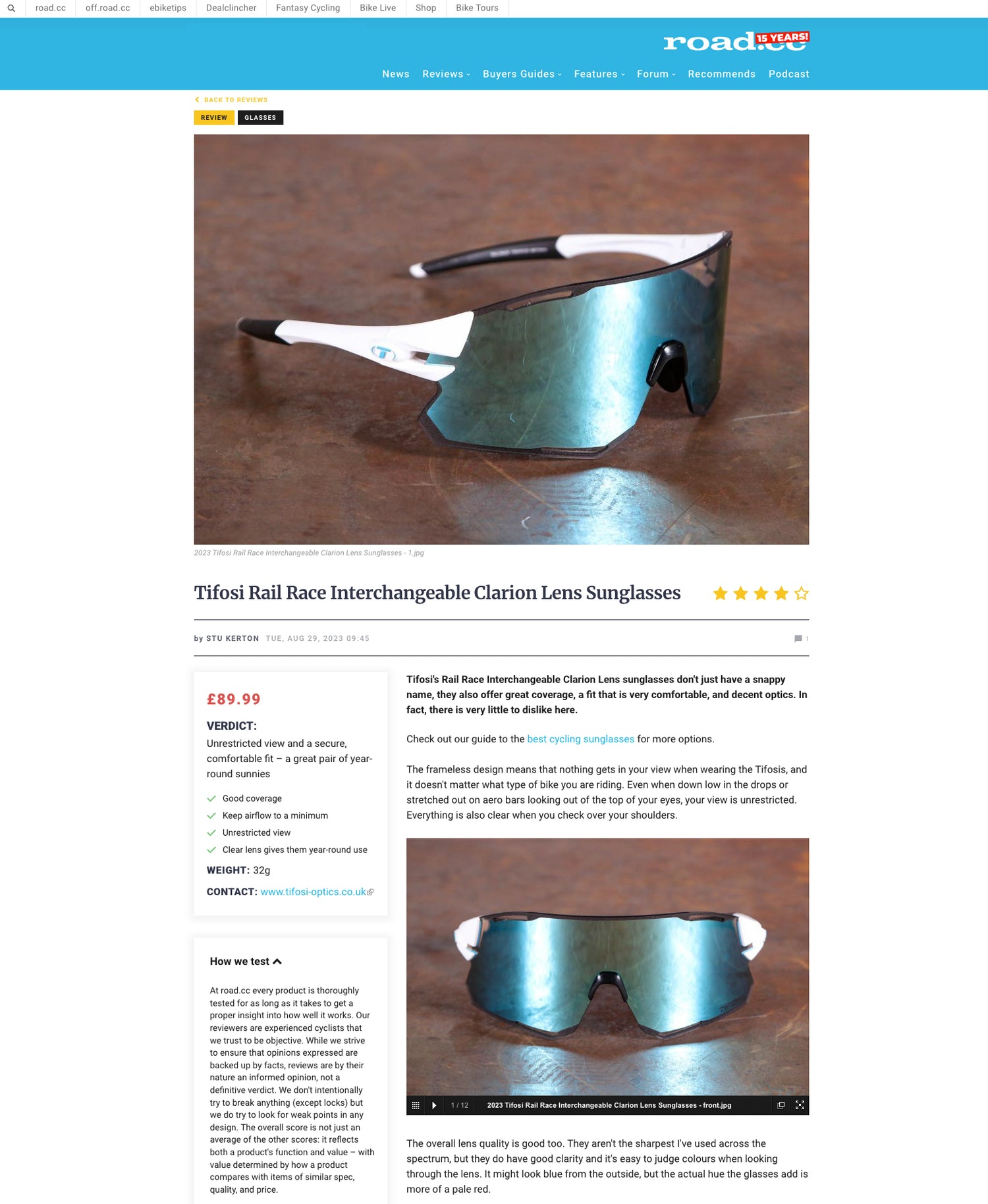 Tifosi Sunglasses Review - Rail Race Interchangeable Clarion Lens