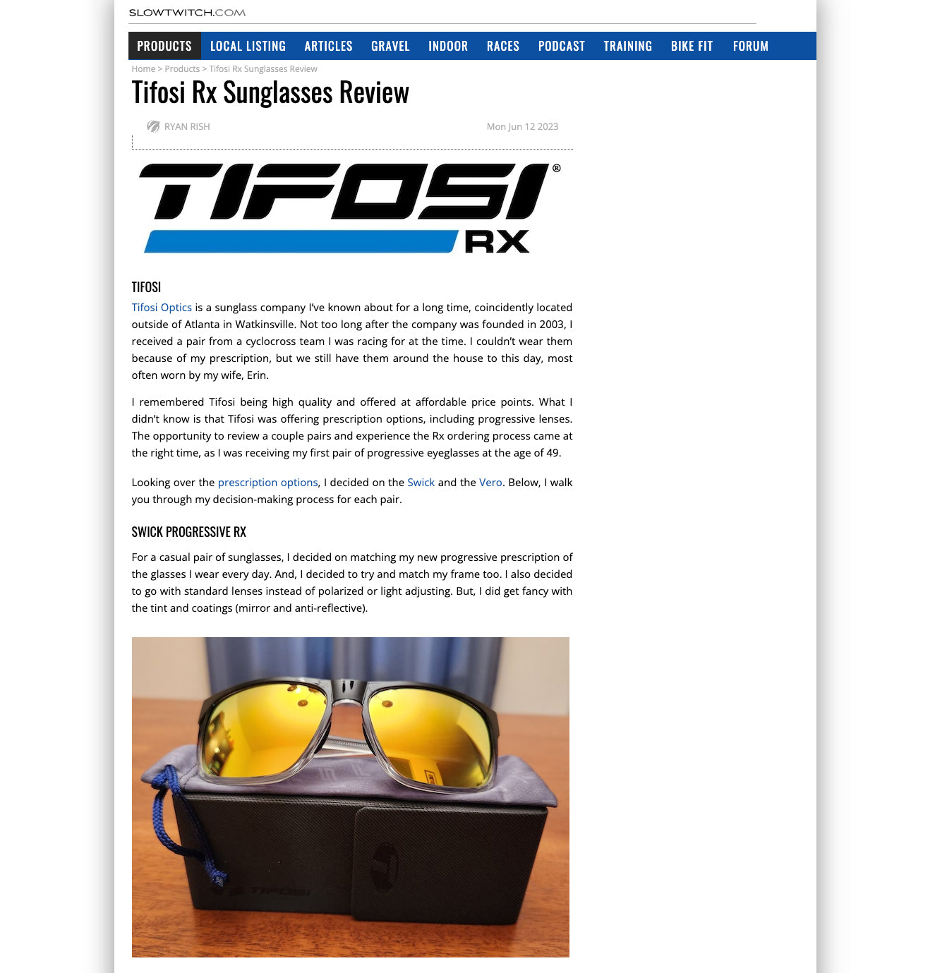 Tifosi Prescription Sunglasses Review - SlowTwitch.com June 2023