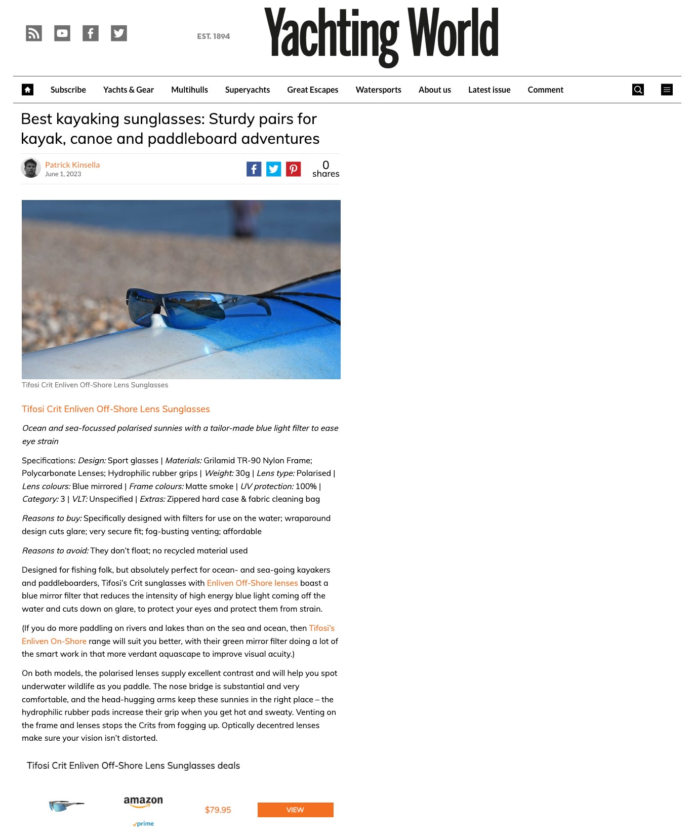 Crit Enliven Off-Shore Sunglasses Review - Yachting World June 2023