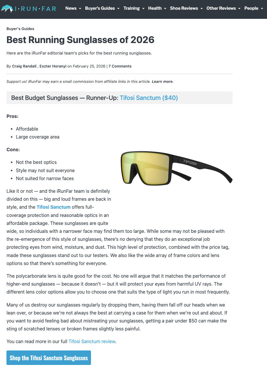 iRunFar Picks Tifosi Sanctum as a Budget Favorite for 2026