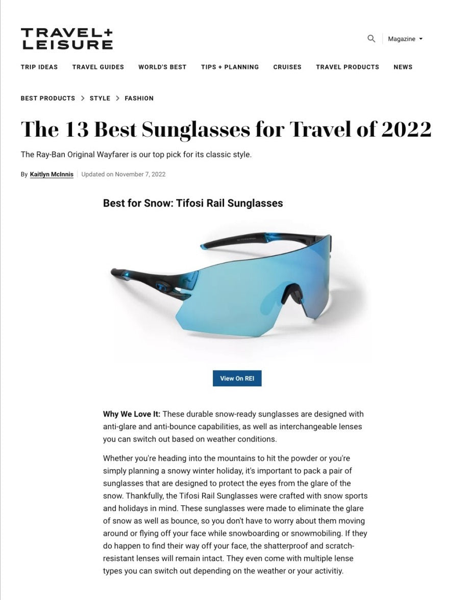 Tifosi Rail Sunglasses Best for Snow - Travel+Leisure November 2022