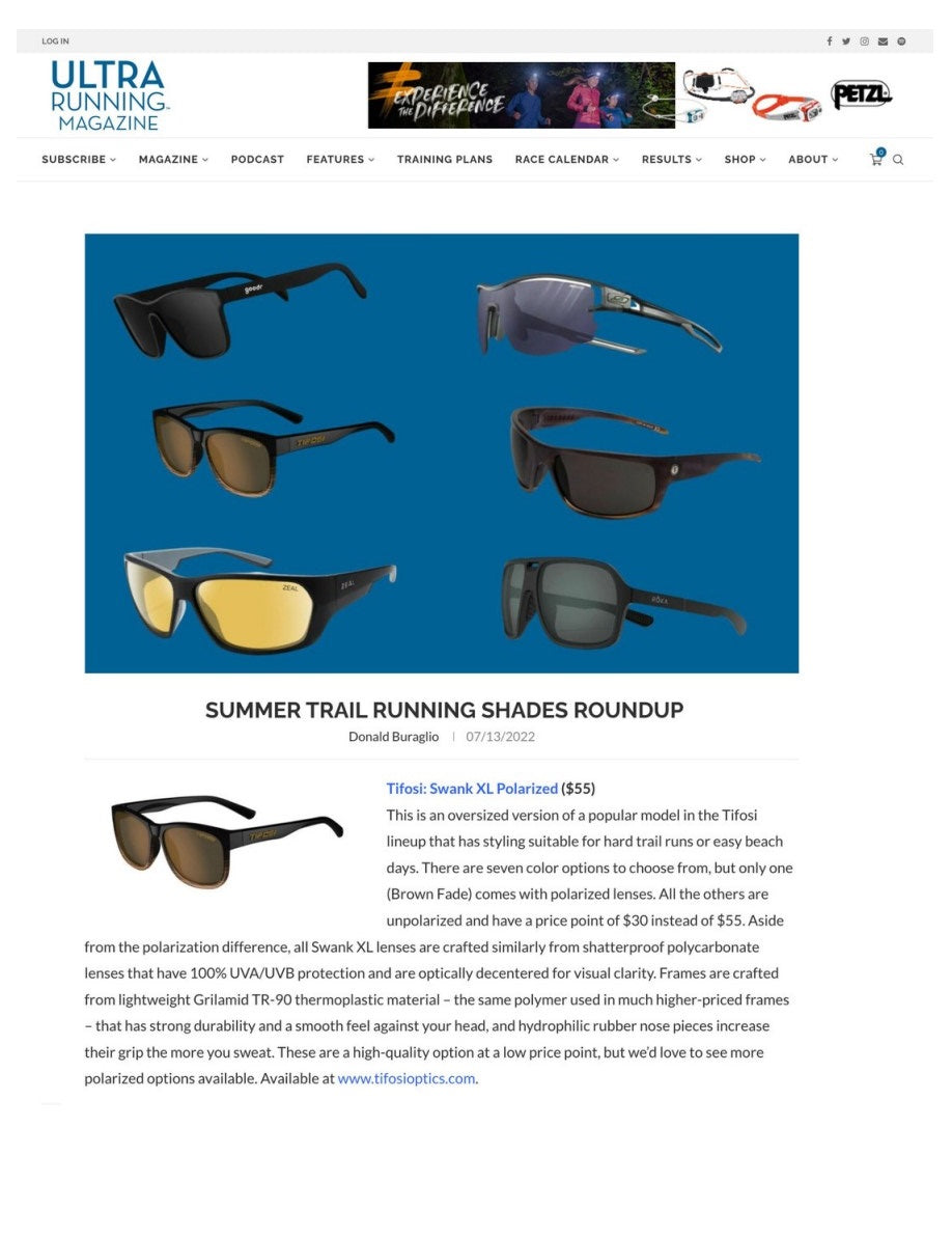 Tifosi Swank XL Polarized Sunglasses - Ultra Running Magazine July 2022
