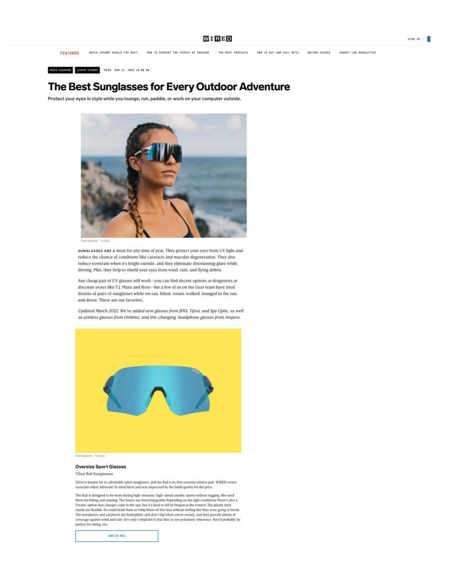 Tifosi Rail Sunglasses - Best Sunglasses For Every Outdoor Adventure - Wired Magazine