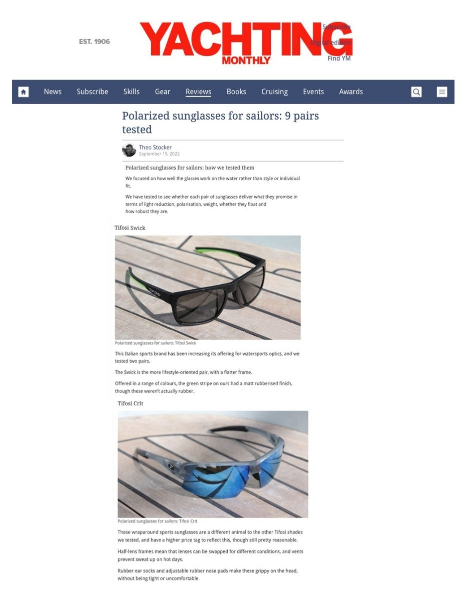 Tifosi Swick And Crit Sunglasses Tested - Yachting World September 2022